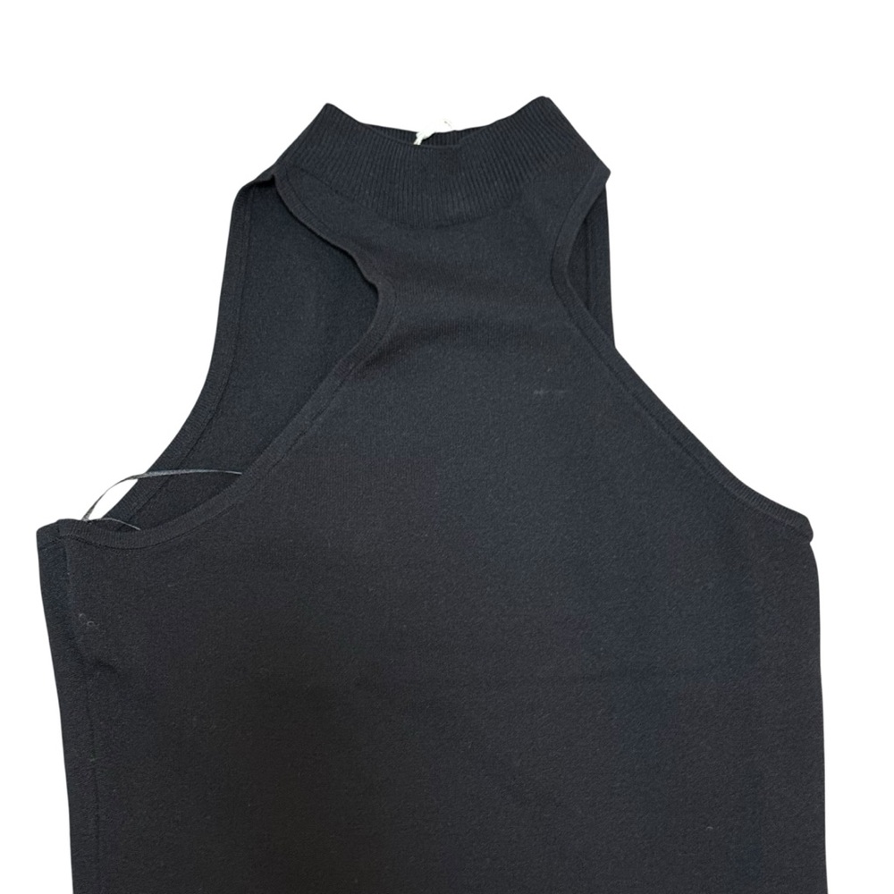 525 America Black mock neck sleeveless knit dress XS midi minimalist LBD bodycon - Picture 3 of 9